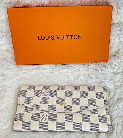 White Checkered Long Wallet