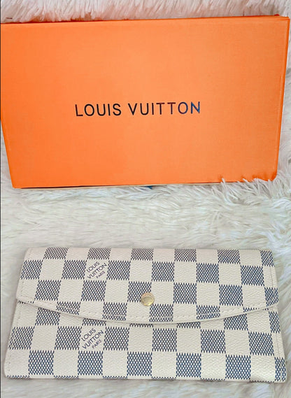 White Checkered Long Wallet