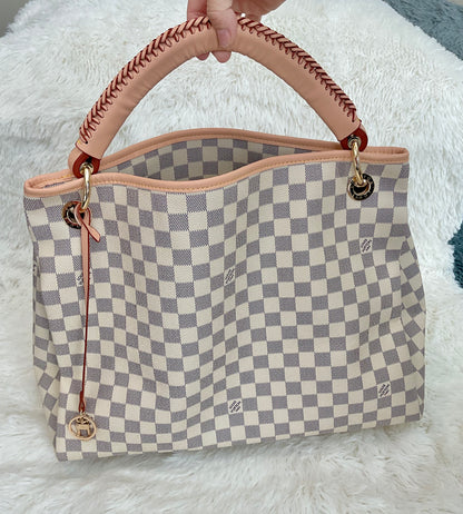 White/Grey Checkered Large Hobo Handbag