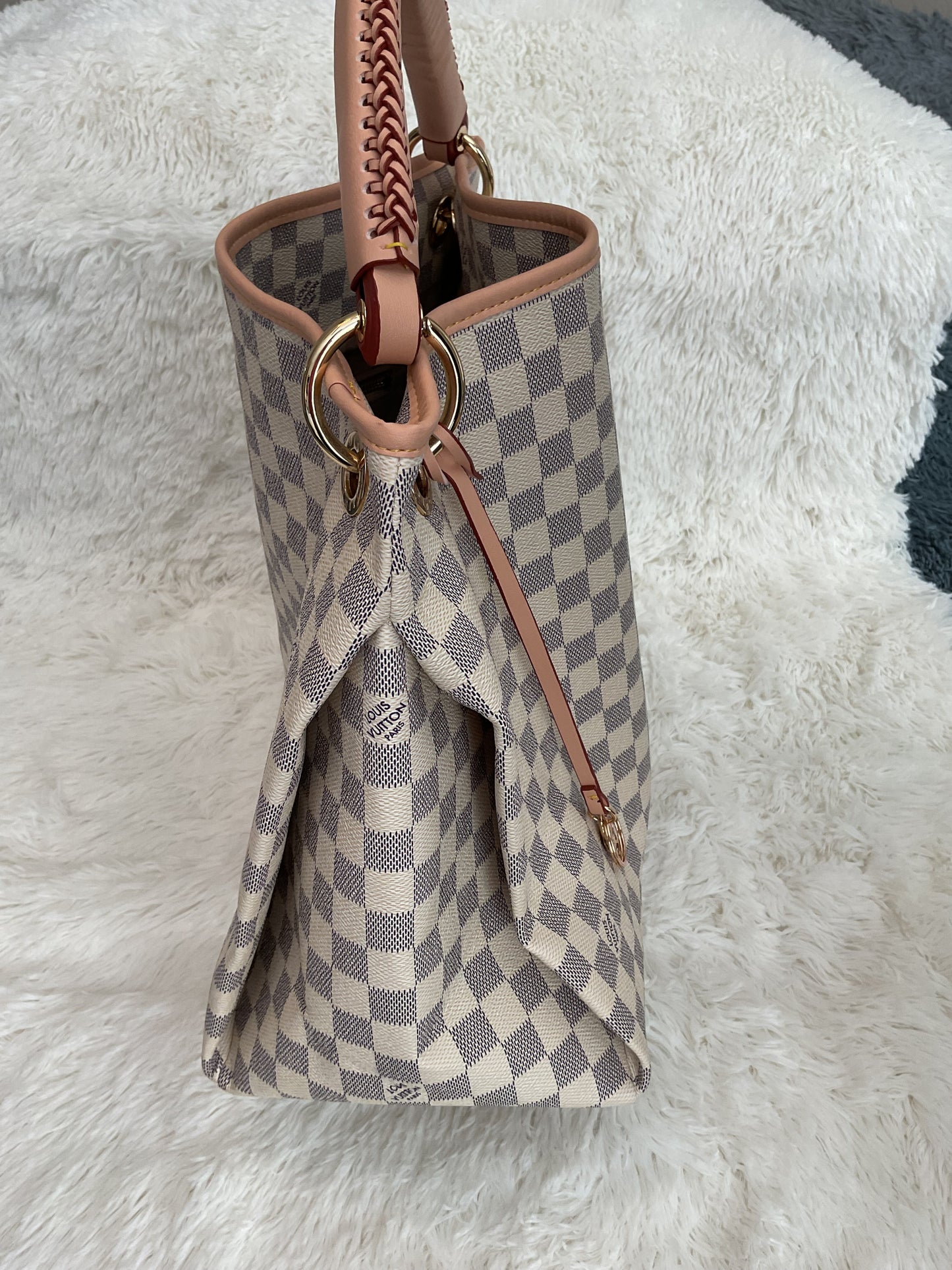 White/Grey Checkered Large Hobo Handbag