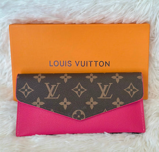 Brown Monogram and Hot Pink Long Wallet